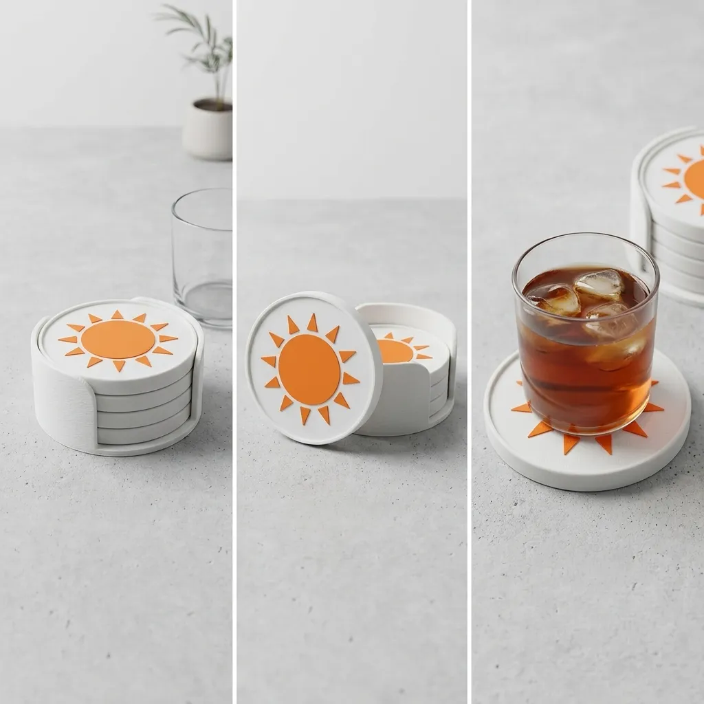 Radiant Sun and Rays Coaster Set of 4 with Holder, Made in UK